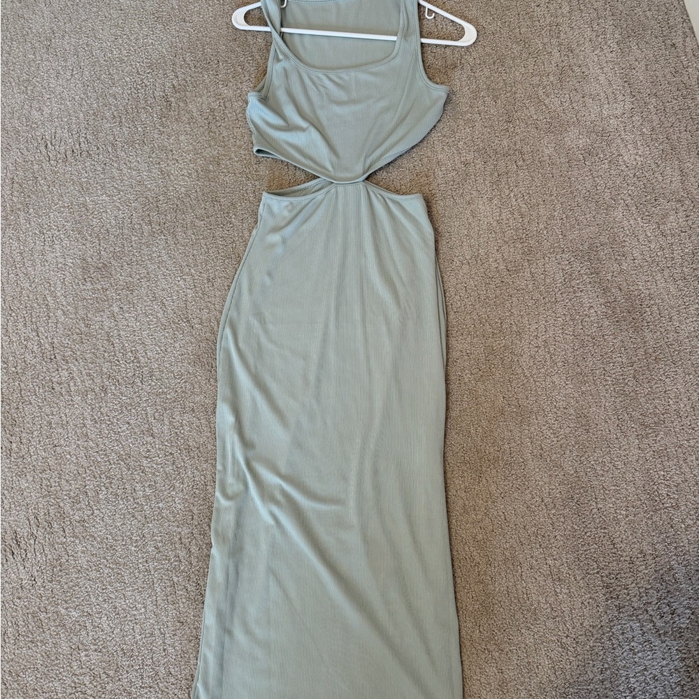 Light green cut out and slit maxi dress